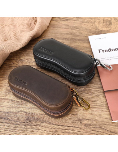 Funda de Gafas Polare de Cuero Marrón con Cierre YKK