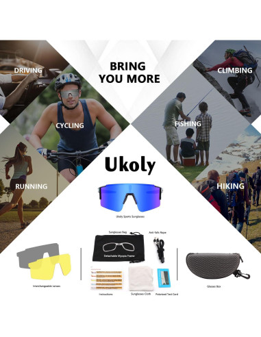 Gafas de Ciclismo Ukoly con 3 Lentes Intercambiables