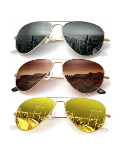 Gafas de Sol KALIYADI Aviador Polarizadas UV 3 Paquete