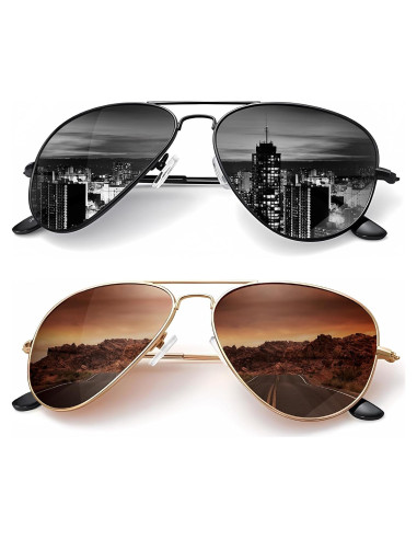 Gafas de Sol KALIYADI Aviador Polarizadas UV 2 Paquete