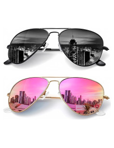 Gafas de Sol KALIYADI Aviador Polarizadas UV 2 Paquete