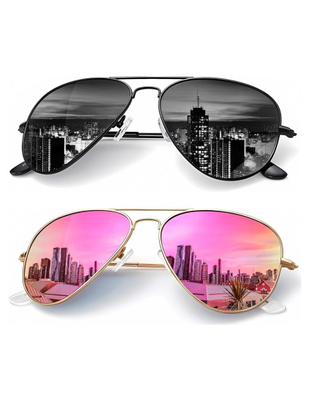 Gafas de Sol KALIYADI Aviador Polarizadas UV 2 Paquete