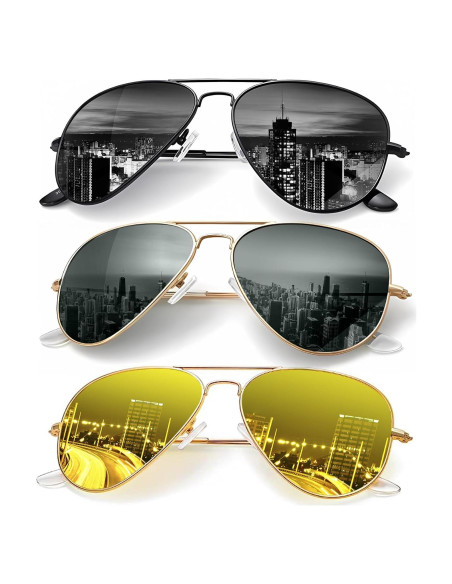 Gafas de Sol KALIYADI Aviador Polarizadas UV 3 Piezas