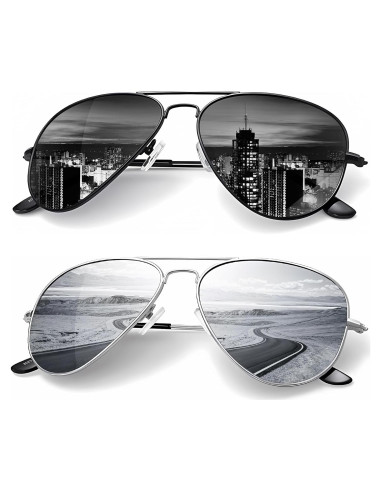Gafas de Sol KALIYADI Aviador Polarizadas UV 2 Paquete