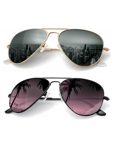 Gafas de Sol KALIYADI Aviador Polarizadas UV 2 Paquete