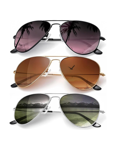 Gafas de Sol KALIYADI Aviador Polarizadas UV 3 Piezas