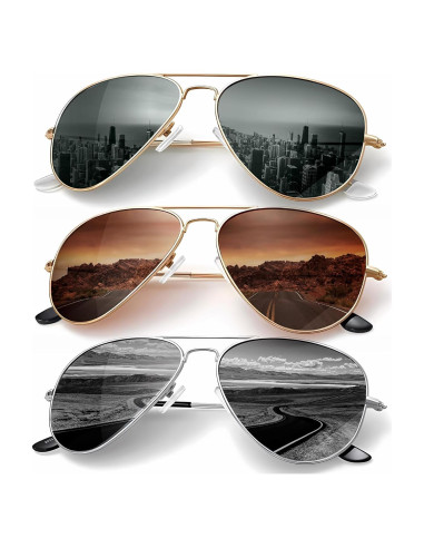 Gafas de Sol KALIYADI Aviador Polarizadas UV 3 Paquetes
