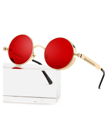 Gafas de sol redondas AIEYEZO Steampunk UV 100% oro/rojo océano