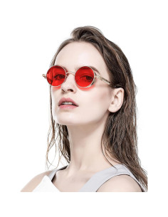 Gafas de sol redondas AIEYEZO Steampunk UV 100% oro/rojo océano 2