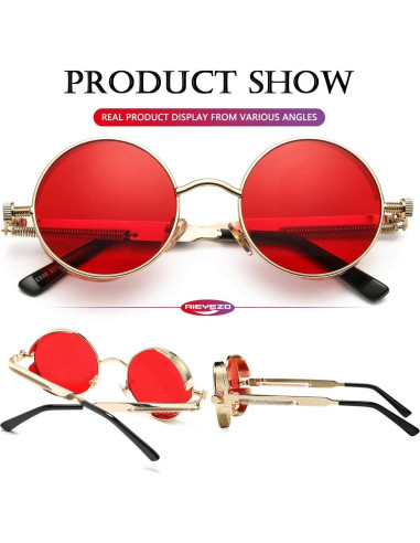 Gafas de sol redondas AIEYEZO Steampunk UV 100% oro/rojo océano