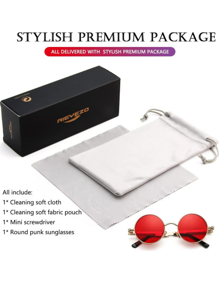 Gafas de sol redondas AIEYEZO Steampunk UV 100% oro/rojo océano