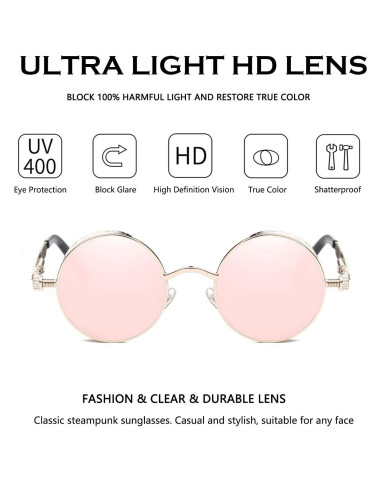 Gafas de sol redondas Dollger UV400 metal rosa dorado