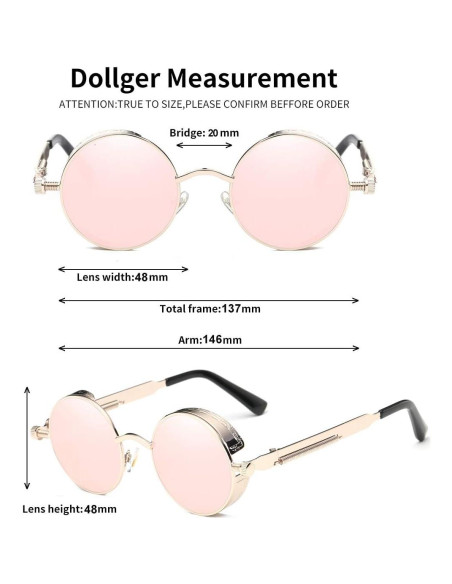 Gafas de sol redondas Dollger UV400 metal rosa dorado