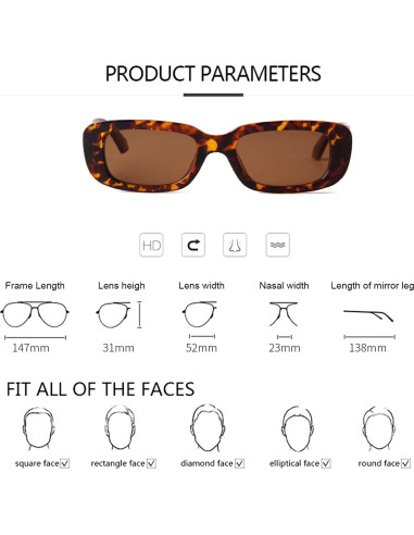 Gafas de sol rectangulares ADE WU unisex retro 90s UV400