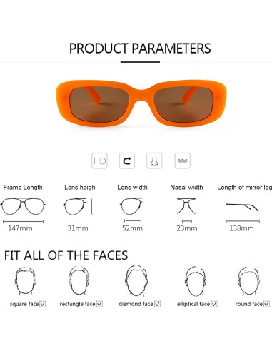 Gafas de sol rectangulares ADE WU unisex retro 90s UV400