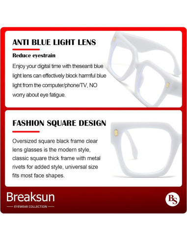 Gafas Anti Luz Azul Breaksun B40 Cuadradas Grandes Blancas
