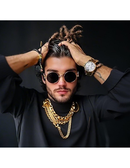 Gafas de Sol Retro Steampunk FEISEDY Metal Negro 4.83 cm