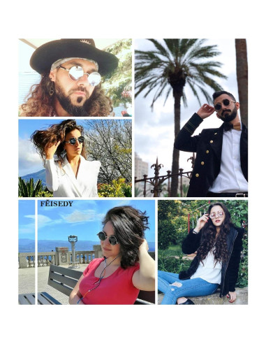 Gafas de Sol Retro Steampunk FEISEDY Metal Negro 4.83 cm