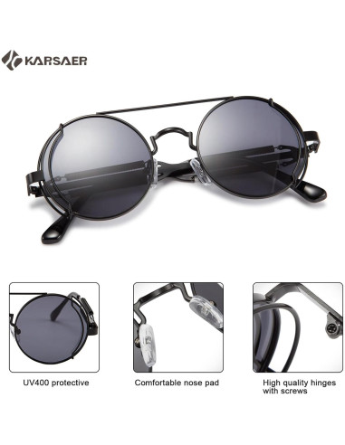Gafas de sol Steampunk Karsaer Retro Redondas Metal