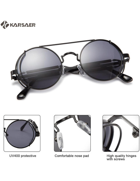 Gafas de sol Steampunk Karsaer Retro Redondas Metal