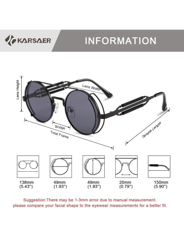 Gafas de sol Steampunk Karsaer Retro Redondas Metal