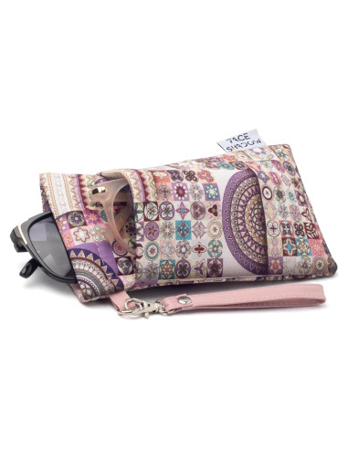 Estuche Doble para Gafas Cuadrícula Rosa con Paño de Limpieza