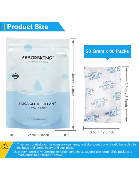 Paquetes de Gel de Sílice 20g - 80 Pcs Desecante Seguro para Alimentos