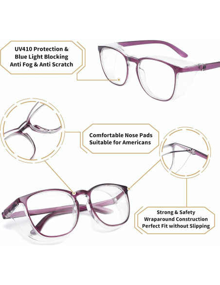 Gafas de Seguridad SQIMZAR Antiempañamiento Púrpura Leopardo