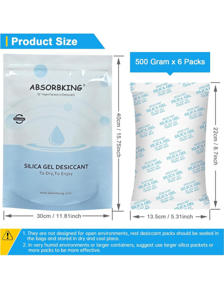 Paquetes Deshidratantes Gel de Sílice Absorbking 500g - 6 Unidades