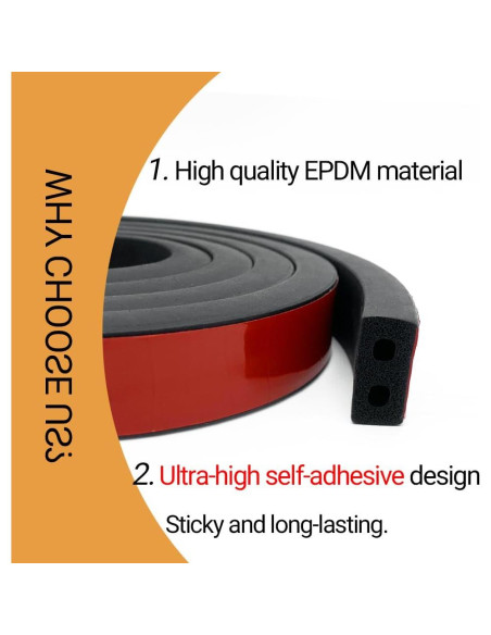 Burlete de goma EPDM autoadhesivo PACIXU 6.1m negro