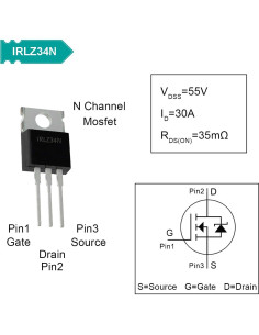 20 Transistores IRLZ34N N-Channel 30A 55V TO-220 con Disipadores 2