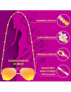 Cadena de Gafas Girasol Feliz - Cristales Amarillos 78.74 cm 2