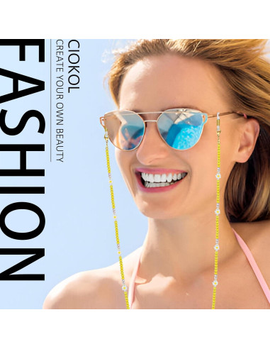 Cadena de Gafas Girasol Feliz - Cristales Amarillos 78.74 cm