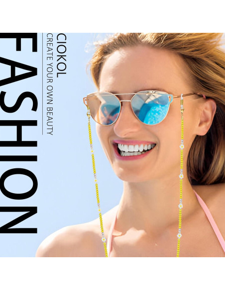Cadena de Gafas Girasol Feliz - Cristales Amarillos 78.74 cm