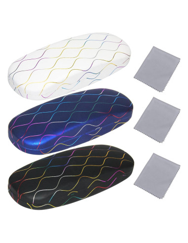 Estuche de Gafas 3 Piezas con Paño de Limpieza - Negro, Azul, Blanco