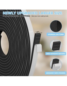 Cinta de Espuma de Sellado EVA Bantie 10.06m Negra 1/4"x1/2" 2