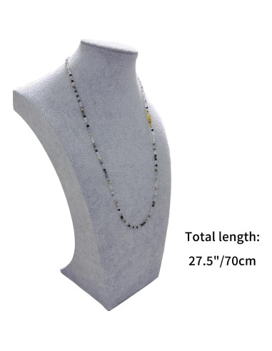 Cadena de Gafas Elegante con Perlas y Cuarzo Negro Rutilado