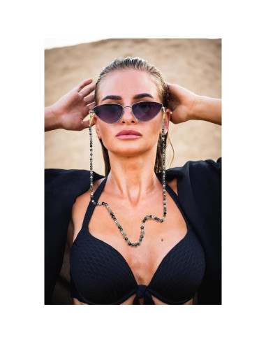 Cadena de Gafas Elegante con Perlas y Cuarzo Negro Rutilado