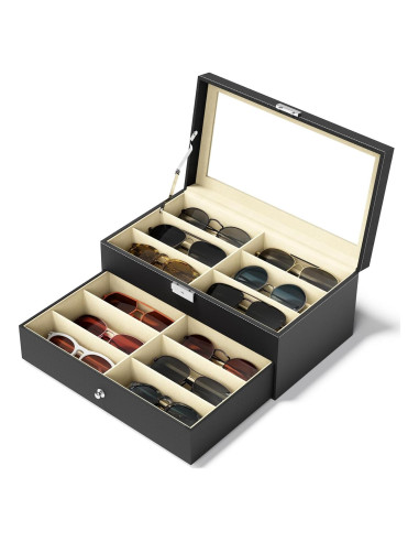 Organizador de Gafas Negro 12 Ranuras Estuche Duro