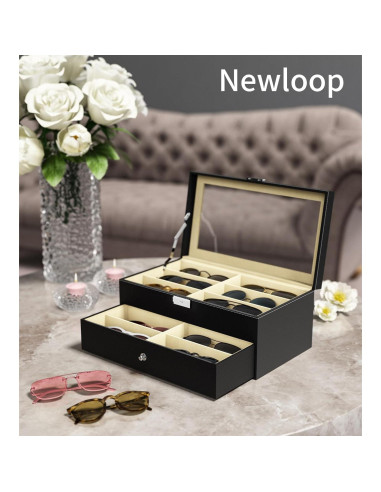 Organizador de Gafas Negro 12 Ranuras Estuche Duro