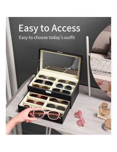 Organizador de Gafas Negro 12 Ranuras Estuche Duro