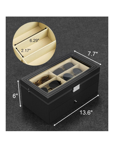 Organizador de Gafas Negro 12 Ranuras Estuche Duro
