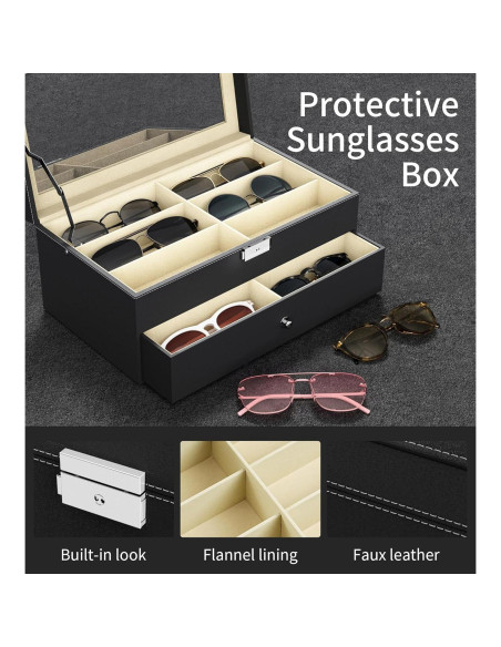 Organizador de Gafas Negro 12 Ranuras Estuche Duro Organizador de Gafas Negro 12 Ranuras Estuche Duro