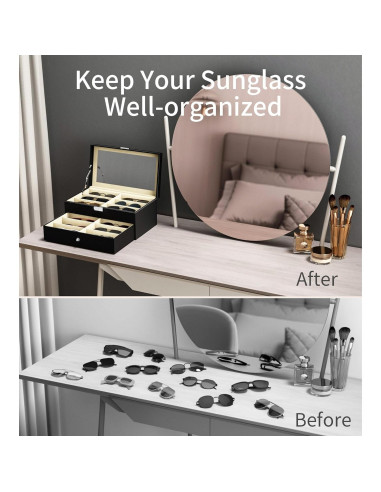 Organizador de Gafas Negro 12 Ranuras Estuche Duro