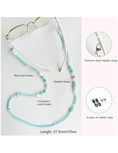 Cadena de Gafas Estilosa para Mujeres - Perlas Ajustables 72 cm