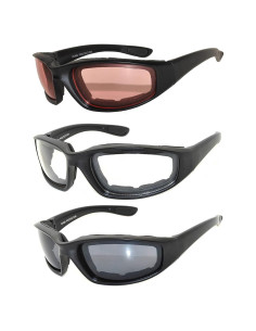 Paquete de 3 Gafas de Motocicleta Acolchadas UV400