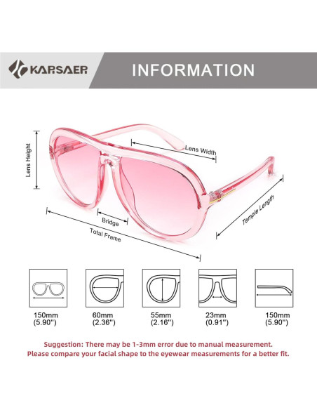 Gafas de sol aviador Karsaer unisex 60mm protección UV