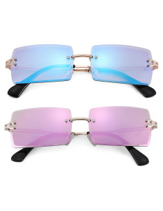 Gafas de Sol Rectangulares UV400 Metalicas Espejo Azul/Rosa