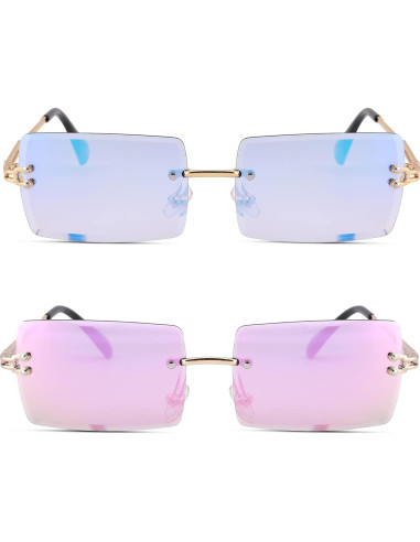 Gafas de Sol Rectangulares UV400 Metalicas Espejo Azul/Rosa