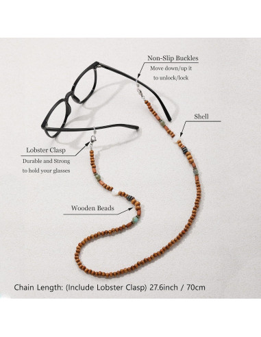 Cadena de Gafas GIOLOYS de Madera Hecha a Mano 69.85 cm